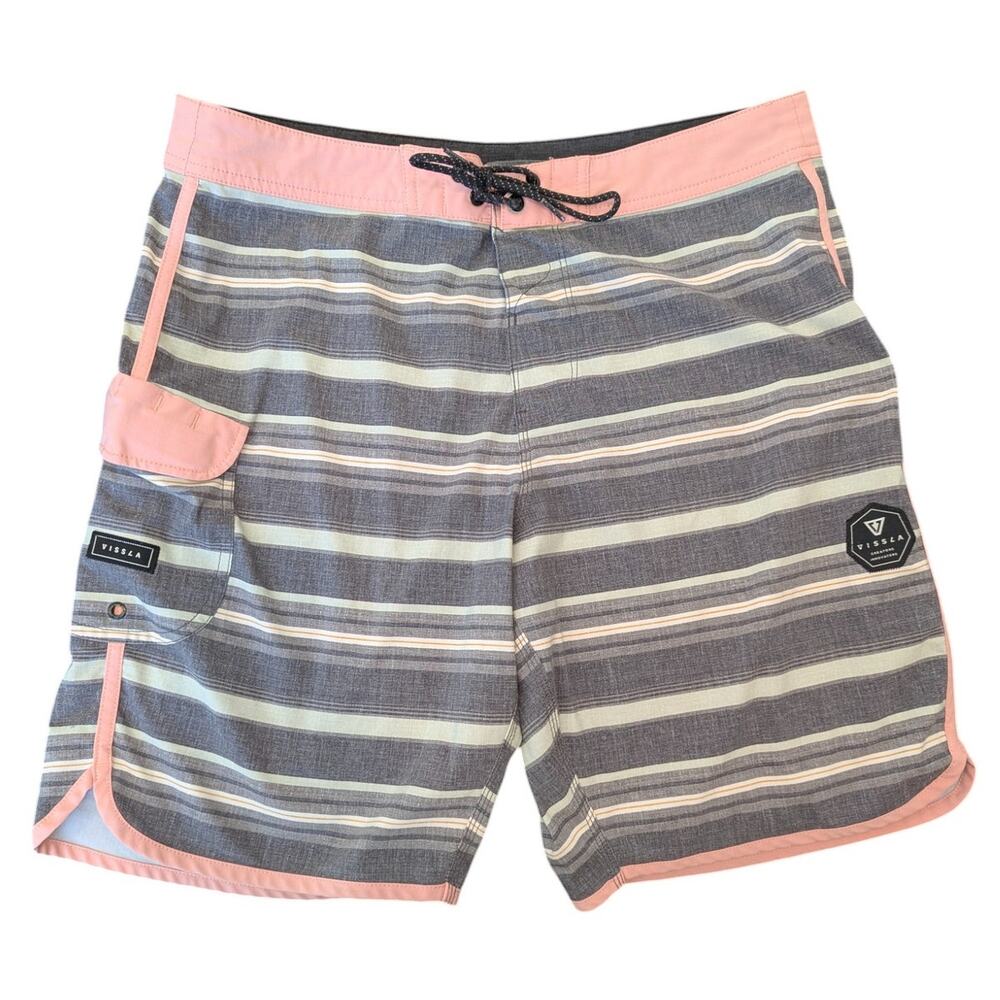 Vissla Waikiki Upcycle Coconut Poly-Cotton Stretch Striped Board Shorts Size 34